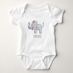 Cute Unisex Waterverf Elephant Safari met naam Romper