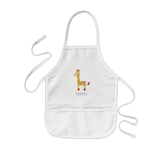 Cute Unisex Waterverf Giraffe Safari met naam Kinder Schort (Voorkant)
