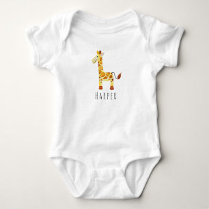 Cute Unisex Waterverf Giraffe Safari met naam Romper