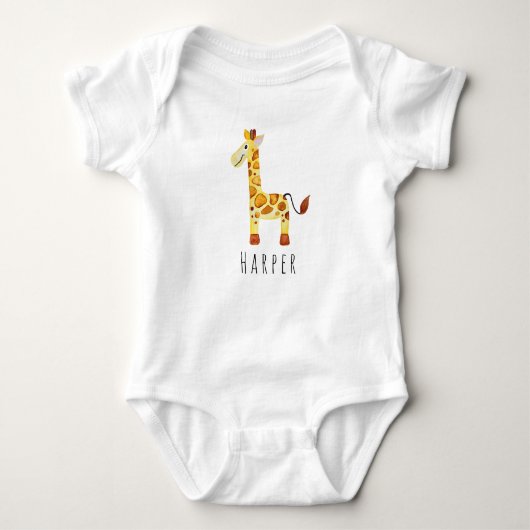 Cute Unisex Waterverf Giraffe Safari met naam Romper (Voorkant)
