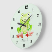 Cute Unisex Waterverf Oerwoud Green Frog Nursery Grote Klok (Hoek)