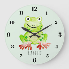 Cute Unisex Waterverf Oerwoud Green Frog Nursery Grote Klok