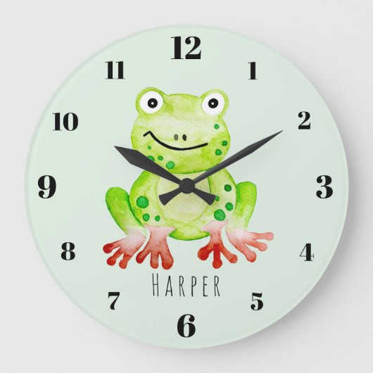 Cute Unisex Waterverf Oerwoud Green Frog Nursery Grote Klok (Voorkant)
