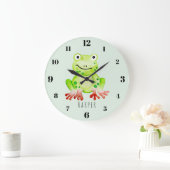 Cute Unisex Waterverf Oerwoud Green Frog Nursery Grote Klok (Huis)