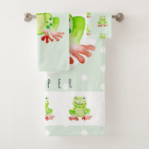 Cute Unisex Waterverf Oerwoud Kikker Baby/Kind Bad Handdoek