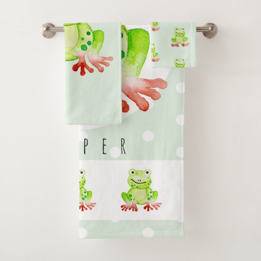 Cute Unisex Waterverf Oerwoud Kikker Baby/Kind Bad Handdoek (Insitu)