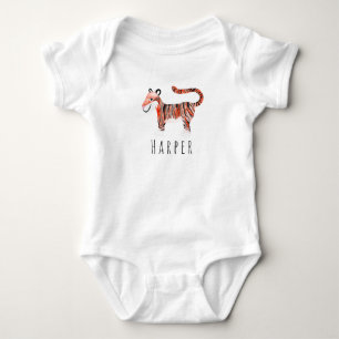 Cute Unisex Waterverf Oerwoud Tiger met naam Romper