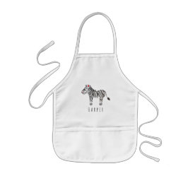 Cute Unisex Waterverf Zebra Safari met naam Kinder Schort