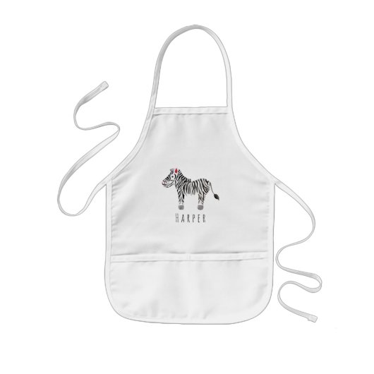 Cute Unisex Waterverf Zebra Safari met naam Kinder Schort (Voorkant)