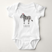 Cute Unisex Waterverf Zebra Safari met naam Romper (Voorkant)