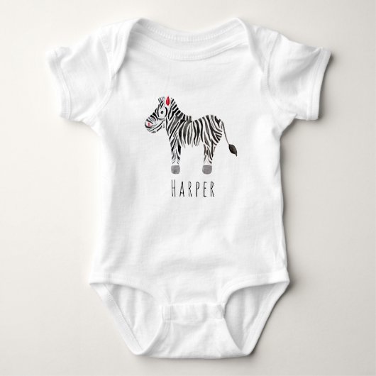 Cute Unisex Waterverf Zebra Safari met naam Romper (Voorkant)