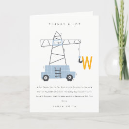 Cute Urban Construction Crane Boy's Baby shower Bedankkaart