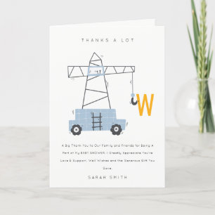 Cute Urban Construction Crane Boy's Baby shower Bedankkaart