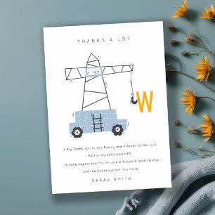 Cute Urban Construction Crane Boy's Baby shower Bedankkaart