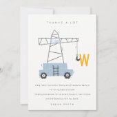 Cute Urban Construction Crane Boy's Baby shower Bedankkaart (Voorkant)