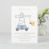Cute Urban Construction Crane Boy's Baby shower Bedankkaart (Staand voorkant)