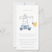 Cute Urban Construction Crane Boy's Baby shower Bedankkaart (Voorkant)