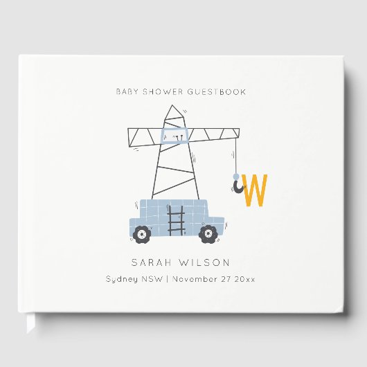 Cute Urban Construction Crane Boy's Baby shower Gastenboek (Voorkant)