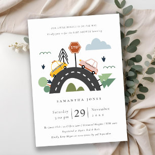 Cute Urban Vehicle Cars Road Baby shower Invite Bedankkaart