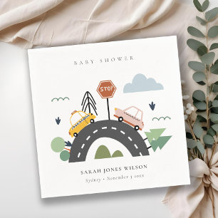 Cute Urban Vehicle Cars Road Cityscape Baby shower Servet