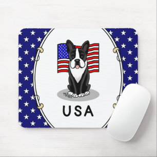 Cute USA American Flag Boston Terrier Dog (zwart) Muismat