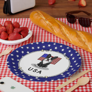 Cute USA American Flag Boston Terrier Dog (zwart) Papieren Bordje