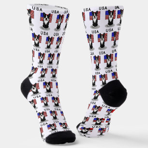 Cute USA American Flag Boston Terrier Dog (zwart) Sokken