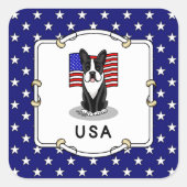Cute USA American Flag Boston Terrier - (zwart) Vierkante Sticker (Voorkant)