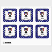 Cute USA American Flag Boston Terrier - (zwart) Vierkante Sticker (Vel)