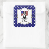 Cute USA American Flag Boston Terrier - (zwart) Vierkante Sticker (Tas)