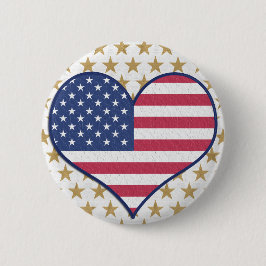 Cute USA Flag Heart Gold Stars Pin Button