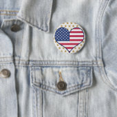 Cute USA Flag Heart Gold Stars Pin Button (In situ)