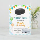 Cute vacuum theme party invitation kaart (Staand voorkant)