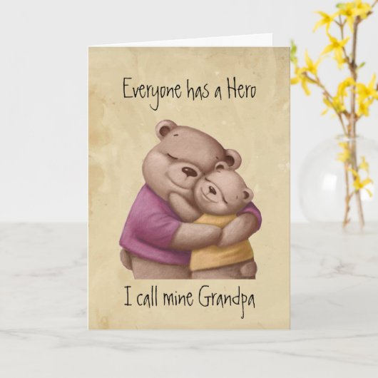 Cute Vaderdag, opa mijn Hero, Beer Kaart (Gele Bloem)