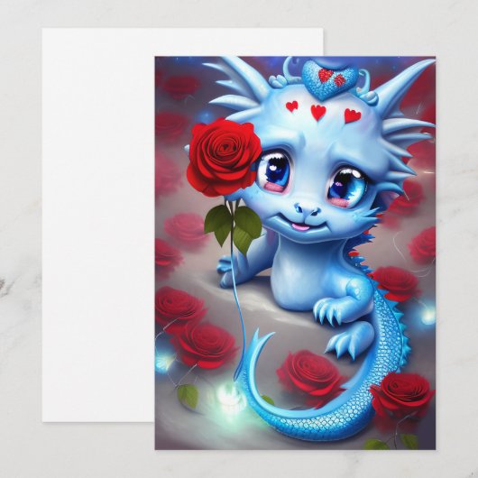 Cute Valentijn Blue Dragon Feestdagenkaart (Voorkant / Achterkant)