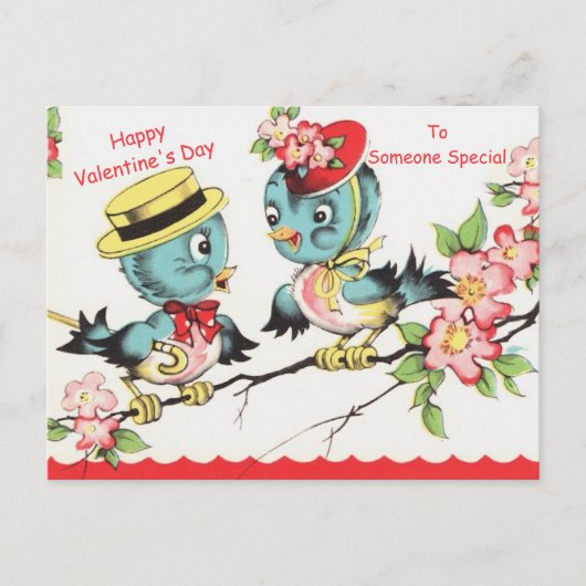 Cute Valentijn Bluebiirds & Blossom  Copy Briefkaart (Voorkant)