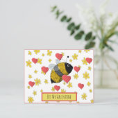 Cute Valentijn Bumblebee Daisy Pink Heart Feestdagenkaart (Staand voorkant)
