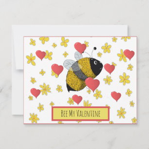 Cute Valentijn Bumblebee Daisy Pink Heart Feestdagenkaart