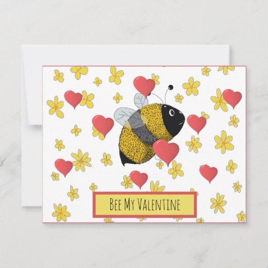 Cute Valentijn Bumblebee Daisy Pink Heart Feestdagenkaart (Voorkant)