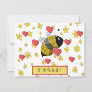 Cute Valentijn Bumblebee Daisy Pink Heart Feestdagenkaart
