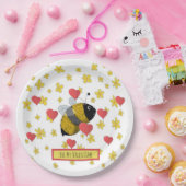 Cute Valentijn Bumblebee Daisy Pink Heart Papieren Bordje (Feest)