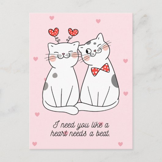 Cute Valentijn Cat Couple Briefkaart (Voorkant)