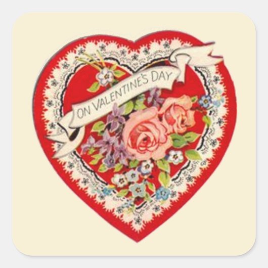 Cute  Valentijn florale hartslag Vierkante Sticker (Voorkant)