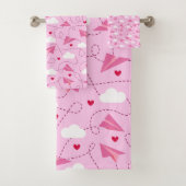 Cute Valentijn Flying Airplane Red Pink Hearts Bad Handdoek (Insitu)