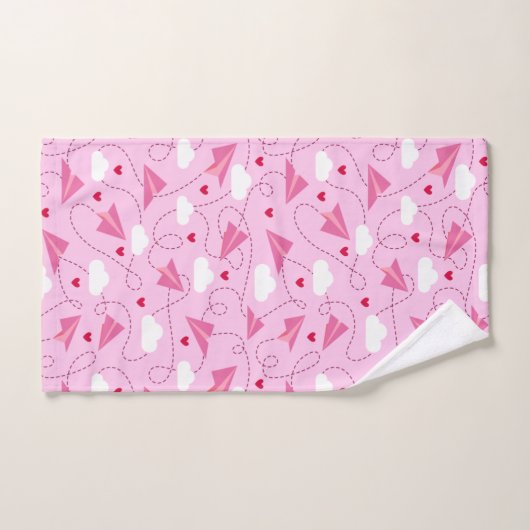Cute Valentijn Flying Airplane Red Pink Hearts Bad Handdoek (Handdoek)