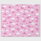 Cute Valentijn Flying Airplane Red Pink Hearts Cadeaupapier (Vlak)