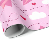 Cute Valentijn Flying Airplane Red Pink Hearts Cadeaupapier (Rol Hoek)