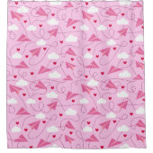 Cute Valentijn Flying Airplane Red Pink Hearts Douchegordijn (Voorkant)