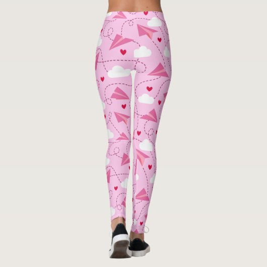 Cute Valentijn Flying Airplane Red Pink Hearts Leggings (Achterkant)