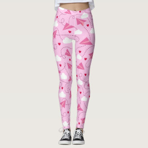 Cute Valentijn Flying Airplane Red Pink Hearts Leggings
